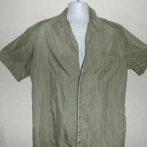 Men's L IOLANI-IS Hawaiian SILK Shirt HIDDEN BUTTON FRONT Embroidered Logo, RARE